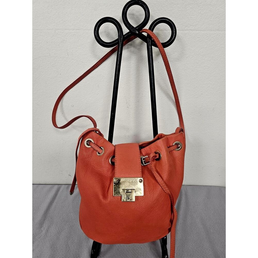 Jimmy Choo Women's Leather Bucket Strap Gold Snap Hand Bag